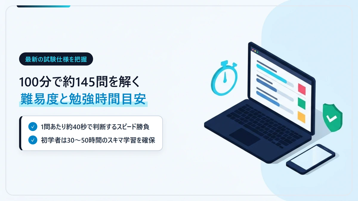 G検定の100分約145問スピード勝負の難易度と社会人に必要な勉強時間目安の図解